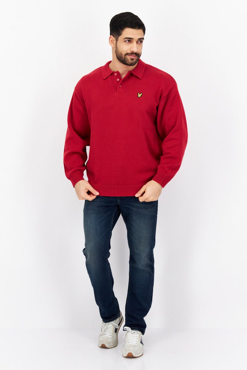 Lyle & Scott Men Regular Fit Long Sleeves Printed Polo-Shirt, Red - Image 4