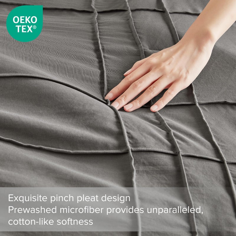 Comfort Spaces Grey Queen Size Comforter Set - 3 Piece Pintuck Pleated Bedding Set, All Season Lightweight, Extra Softness Pre-Washed Microfiber Bed Set, Shams - Image 3