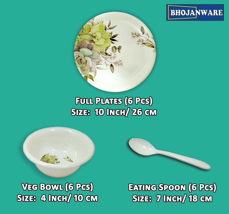 BHOJANWARE Every Occasion Covered 18Piece Melamine Dinner Set Contains 6 Full Plates 6 Bowls and 6 SpoonsPerfect for Dinning - Image 2