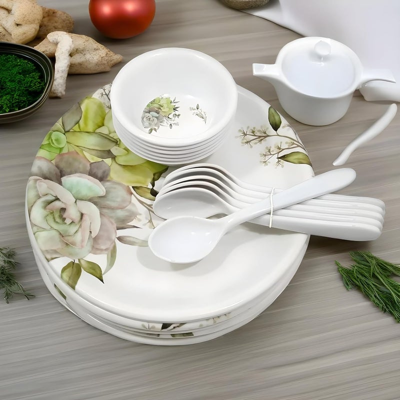 BHOJANWARE Every Occasion Covered 18Piece Melamine Dinner Set Contains 6 Full Plates 6 Bowls and 6 SpoonsPerfect for Dinning - Image 1