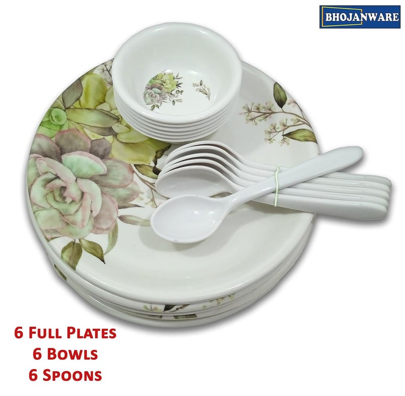BHOJANWARE Every Occasion Covered 18Piece Melamine Dinner Set Contains 6 Full Plates 6 Bowls and 6 SpoonsPerfect for Dinning - Image 4