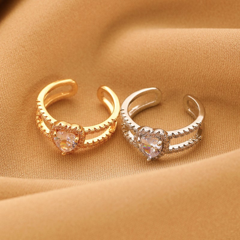 ofeankri Cross-Border Retro Zircon Heart Adjustable Opening Ring for Women - Instagram Style Daily All-Match Copper Finger Ring - Image 3