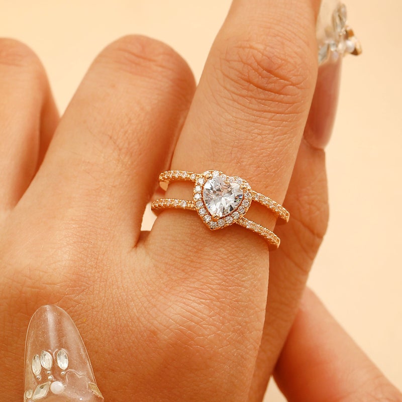 ofeankri Cross-Border Retro Zircon Heart Adjustable Opening Ring for Women - Instagram Style Daily All-Match Copper Finger Ring - Image 2