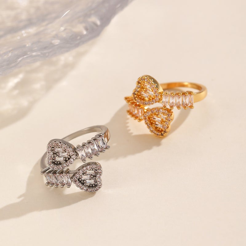 ofeankri Cross-Border Retro Zircon Heart Adjustable Opening Ring for Women - Instagram Style Daily All-Match Copper Finger Ring - Image 4