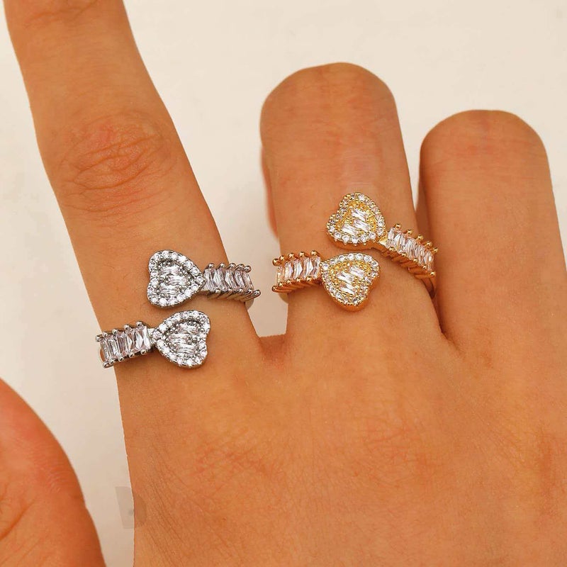 ofeankri Cross-Border Retro Zircon Heart Adjustable Opening Ring for Women - Instagram Style Daily All-Match Copper Finger Ring - Image 1