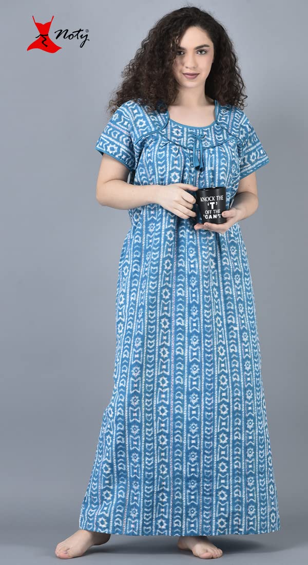 Noty Store Noty ® Girl's/Women's Cotton- Batik Print- Nighty/Nightwear/Maxi/Gown - Free Size (Sky Blue, Free Size) - Image 2