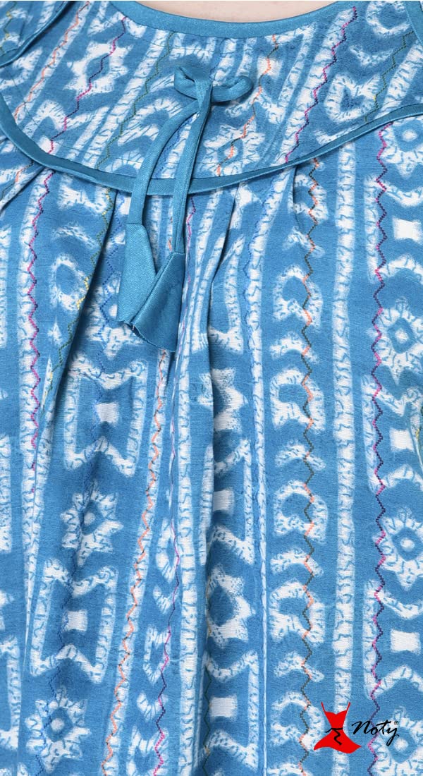 Noty Store Noty ® Girl's/Women's Cotton- Batik Print- Nighty/Nightwear/Maxi/Gown - Free Size (Sky Blue, Free Size) - Image 5