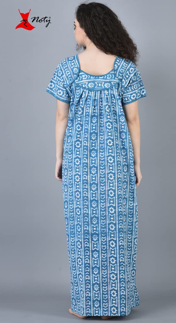 Noty Store Noty ® Girl's/Women's Cotton- Batik Print- Nighty/Nightwear/Maxi/Gown - Free Size (Sky Blue, Free Size) - Image 4