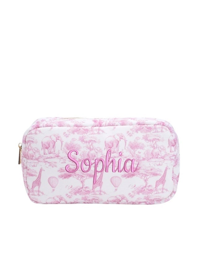 The Happy Tribe Personalised Embroidered Medium Pouch, Pink Toile