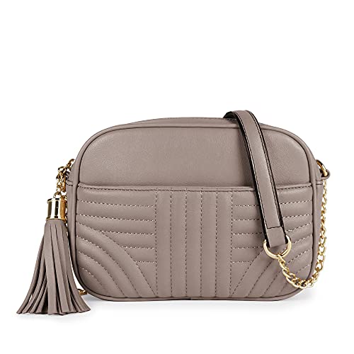 EVVE Quilted Crossbody Bags for Women - Stylish Camera Bag with Tassel - Lightweight Medium Size Shoulder Purse | Dark Grey - Image 1