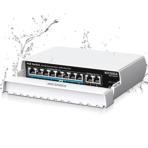 NICGIGA Outdoor Waterproof 8-Port PoE Switch with 8 Port PoE+@120W + Gigabit Uplink Port, 10 Port IEEE802.3af/at Power Over Ethernet Switch Unmanaged with VLAN and 250m Extender Function, Plug & Play - Image 1