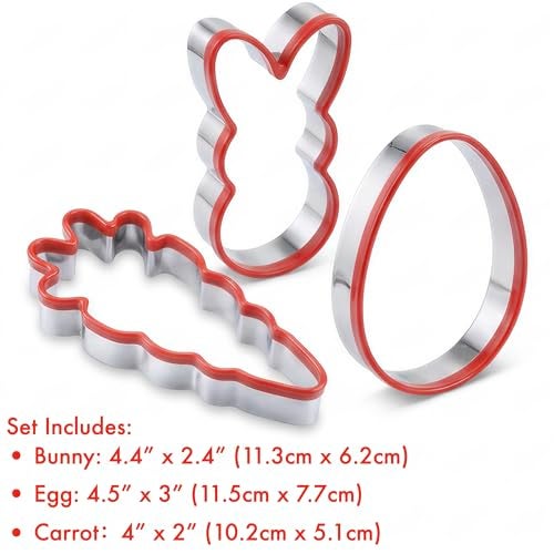 COOKIEQUE 3-Piece Easter Fun Cookie Cutters, Easter Bunny, Egg and Carrot,Heavy Duty Food-Grade Stainless Steel,Unique Design with Protective Red Top PVC - Image 4