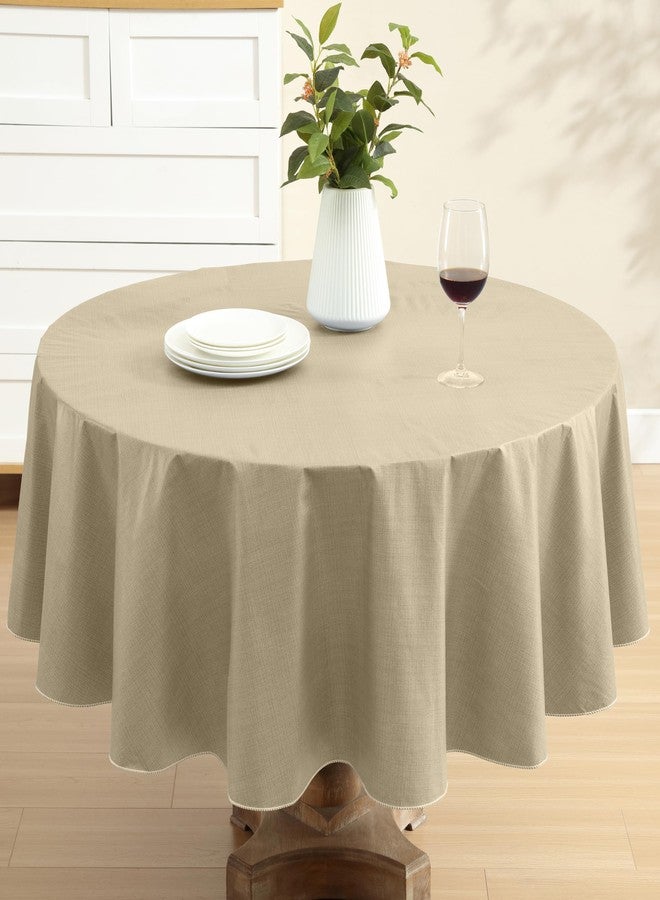 Lintex Cafe Hotel Linen Look Vinyl Flannel Backed Tablecloth, Heavyweight 4 Gauge, 70 Inch Round, Sand Indoor Outdoor Waterproof Wipe Clean Table Cover - Image 1