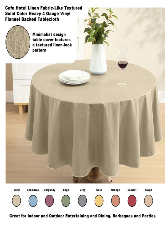 Lintex Cafe Hotel Linen Look Vinyl Flannel Backed Tablecloth, Heavyweight 4 Gauge, 70 Inch Round, Sand Indoor Outdoor Waterproof Wipe Clean Table Cover - Image 2