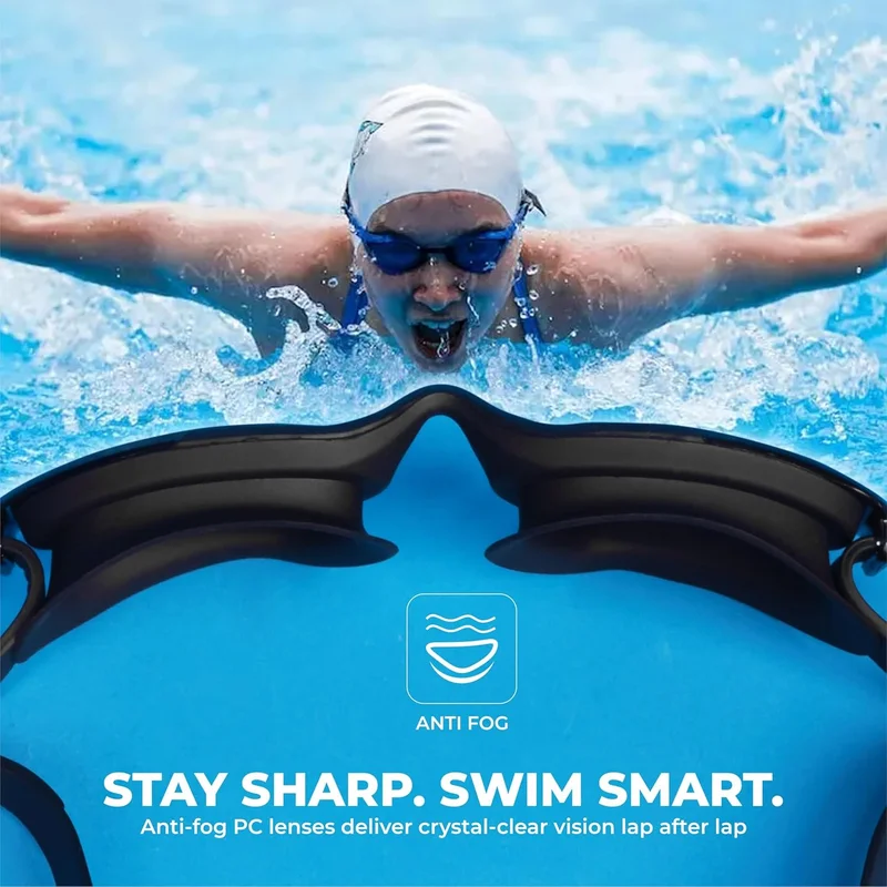 نيفيا Nivia Visor Swimming Goggles for Adults with Anti-Fog, UV Protection, and Comfort Fit - Black