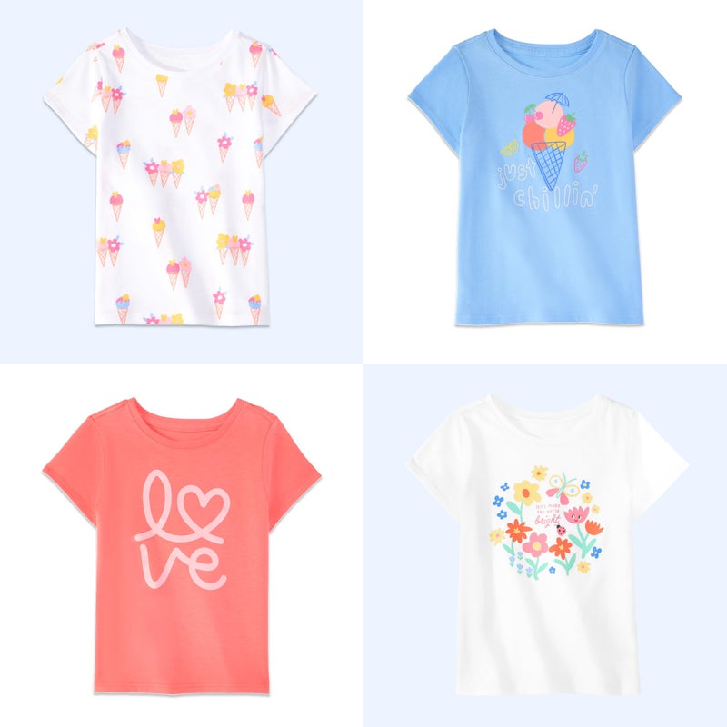 Garanimals Baby & Toddler Girl Ice Cream Tees - Short Sleeve Tees - Kid's Casual Crew Neck - Size 3T - White, Pink, Blue - 4 Pack - Image 5