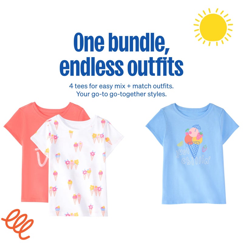 Garanimals Baby & Toddler Girl Ice Cream Tees - Short Sleeve Tees - Kid's Casual Crew Neck - Size 3T - White, Pink, Blue - 4 Pack - Image 4