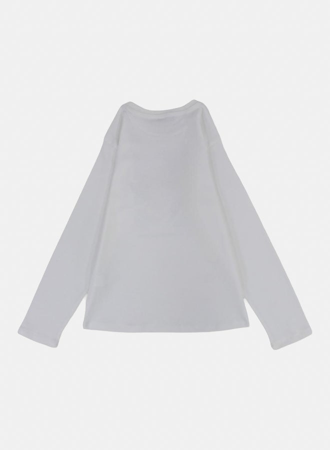 بمبيلو تيشيرت قطني للبنات – كريمي مع طباعة زهور - Image 2