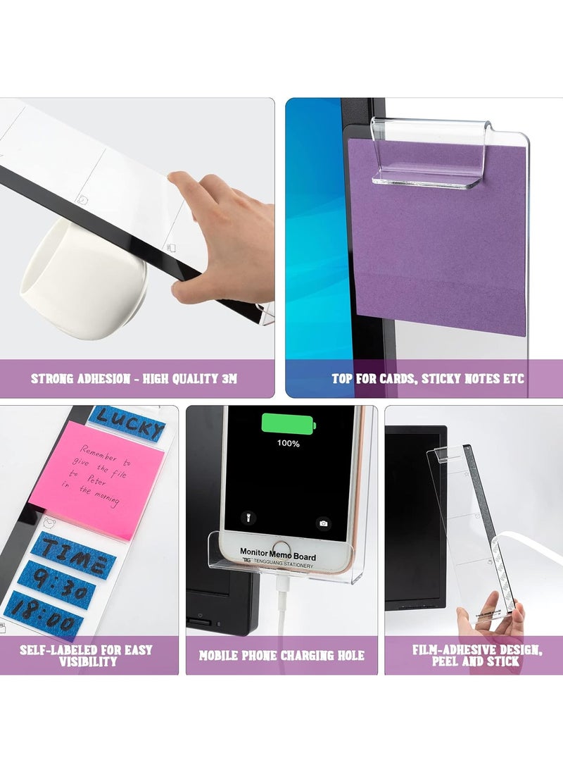 NIIMBOT - 2Pcs Computer Monitor Memo Board - Office Desk Accessories Multifunction Transparent Computer Side Panel Memo Creative Monitor Side Panel with Phone Holder Suitable for Office Home Desktop - Image 1