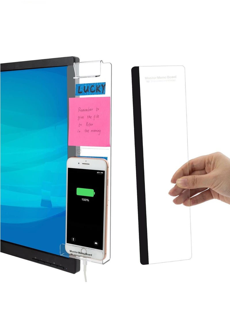 NIIMBOT - 2Pcs Computer Monitor Memo Board - Office Desk Accessories Multifunction Transparent Computer Side Panel Memo Creative Monitor Side Panel with Phone Holder Suitable for Office Home Desktop - Image 1