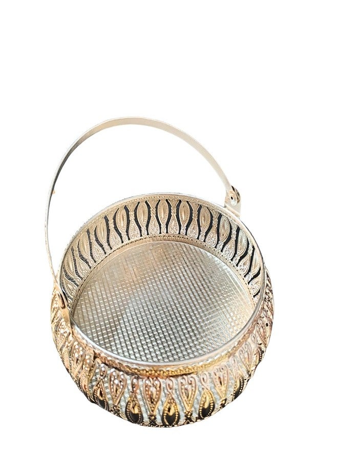 FOXEN COLLECTION Round German Silver Plated Tray| Round Decorative Tray | Best Gift for Pooja | Decor | Diwali | Anniversary | House Warming | Birthday (Pack of 1) Size: 6x6 Inches - Image 5