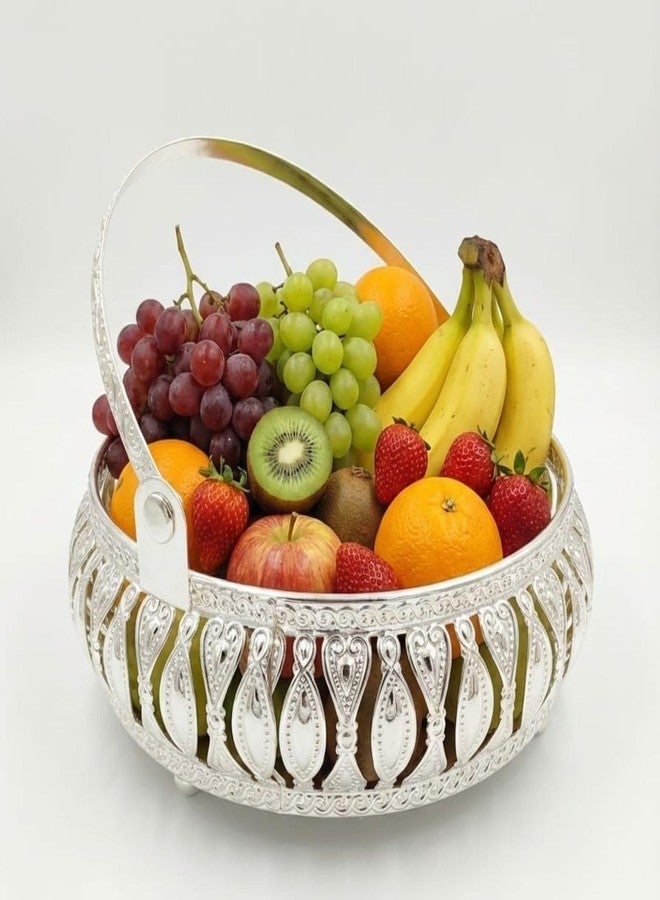 FOXEN COLLECTION Round German Silver Plated Tray| Round Decorative Tray | Best Gift for Pooja | Decor | Diwali | Anniversary | House Warming | Birthday (Pack of 1) Size: 6x6 Inches - Image 1