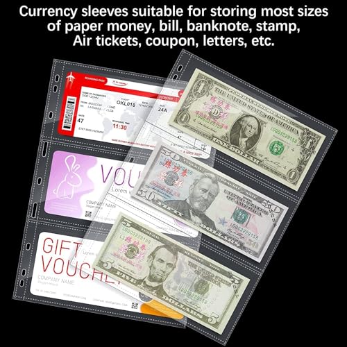 Lewano Currency Sleeves for Collectors - Acid-Free Plastic Currency Sheets, Punched Currency Album Pages for Paper Money Collection, Dollar Bills, Foreign Currency, or Coupons (30 Sheets) - Image 5