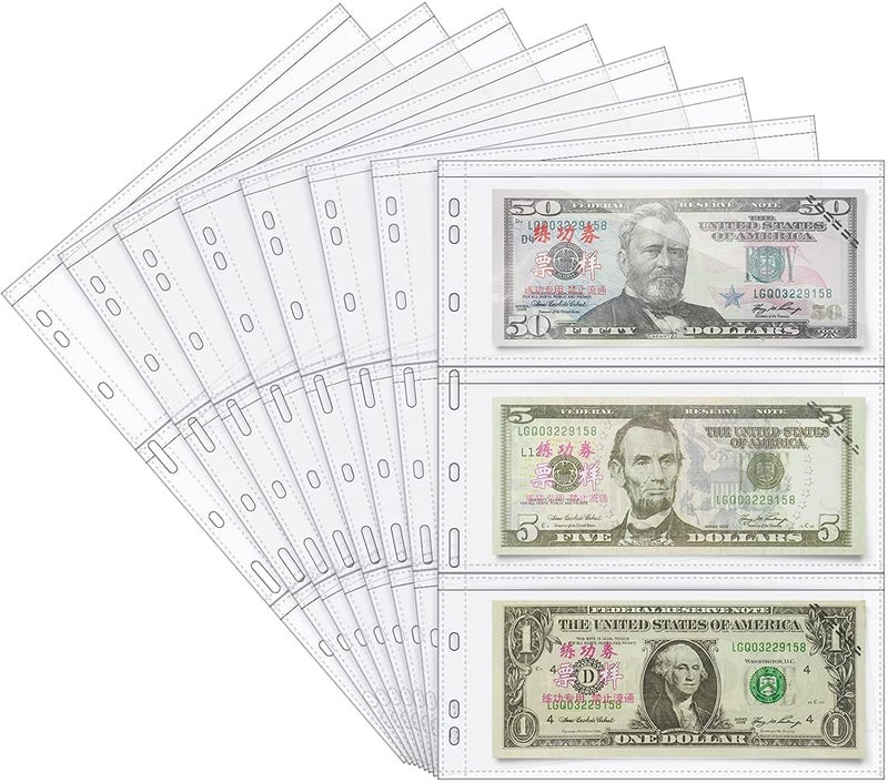 Lewano Currency Sleeves for Collectors - Acid-Free Plastic Currency Sheets, Punched Currency Album Pages for Paper Money Collection, Dollar Bills, Foreign Currency, or Coupons (30 Sheets) - Image 1