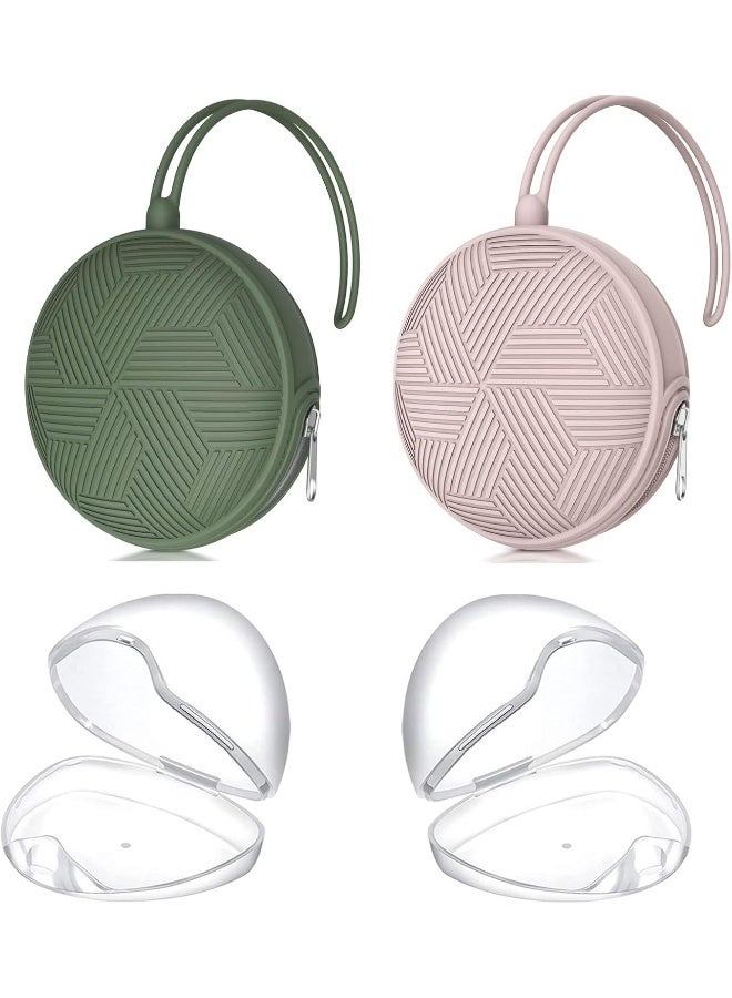Smlpuame 4 Pack Pacifier Holder Case Set,2 Silicone Portable Pacifier Cover Pouch Bag for Diaper Bags Baby Carriage with 2 Transparent Pacifier Storage Container Box,Easy to Clean,Boho(Green+Pink) - Image 1