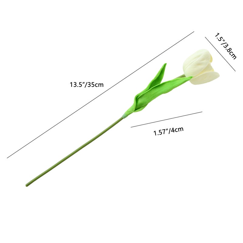 Mandy's Artificial Tulips 12 Stems Cream Partially Open PU Faux Flowers for Valentine's Day and Easter Wedding Home Decor 13.5 Inch - Image 2