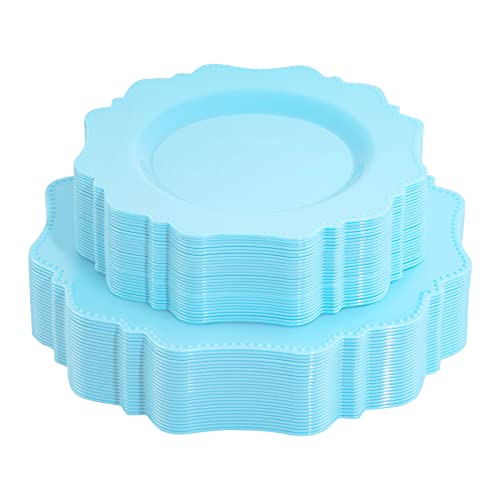 COLOSUS Disposable Plastic Plates 60Pcs Light Baby blue Party Plates Heavy Duty 30 Dinner plate 105 and 30 SaladDessert Plate 825 for Easter day Party Dinner