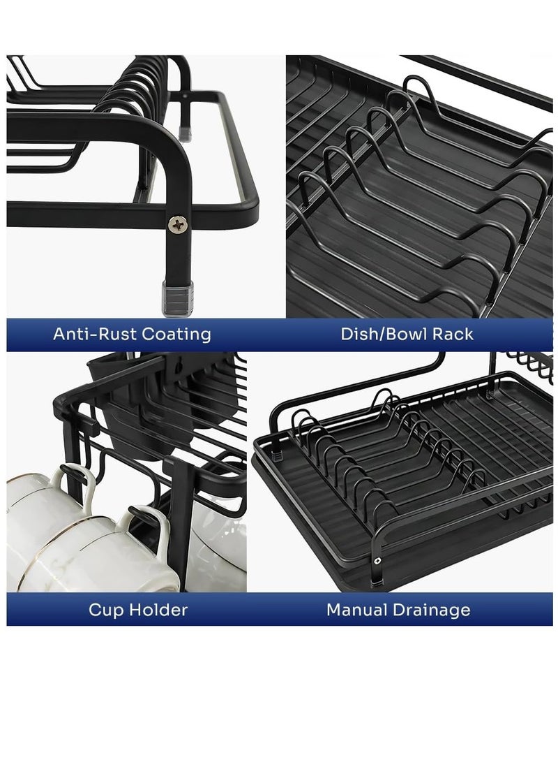 Dish Drying Stand – 2-Tier Kitchen Rack with Utensil Holder & Drain Board – Stainless Steel Dish Drainer for Kitchen – Black - Image 5