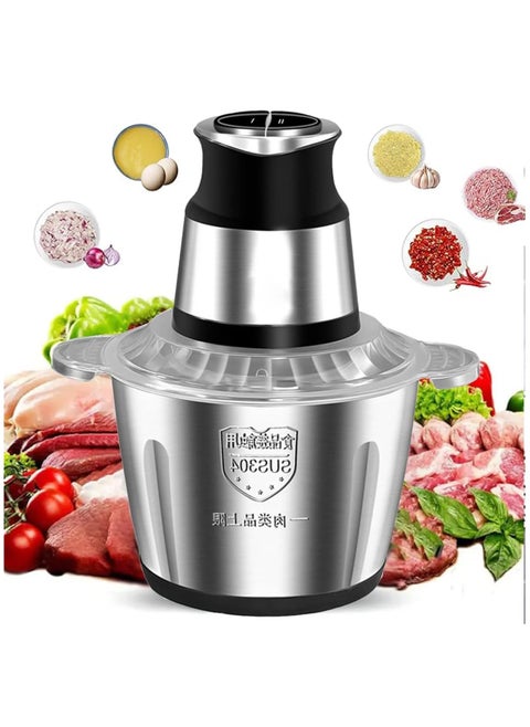 Electric Meat Grinder, 2L Stainless Steel Meat Chopper with 4 Blades, Food Processor for Meat, Vegetables, Fruits and Nuts