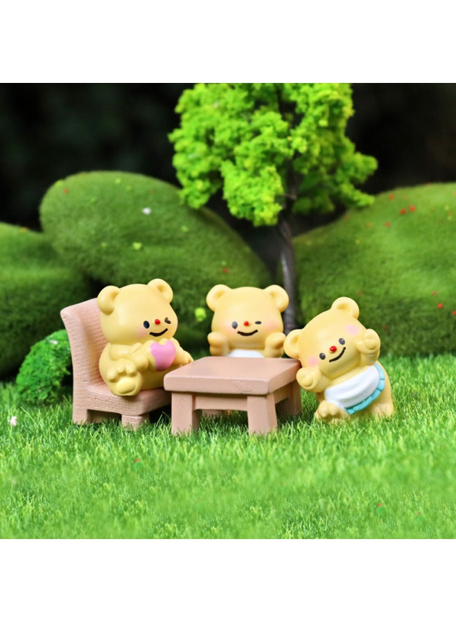 Cute Mini Yellow Bear Hand-made Model Small Doll Micro Landscape Decorations Creative Car Desktop Small Ornaments-Color:Goodbye Bear  - Image 5