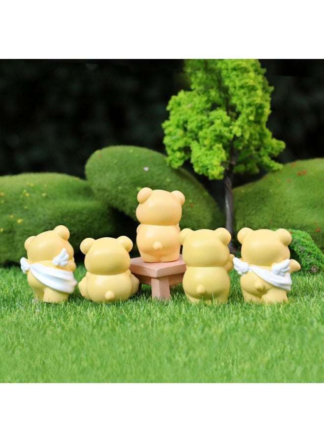 Cute Mini Yellow Bear Hand-made Model Small Doll Micro Landscape Decorations Creative Car Desktop Small Ornaments-Color:Goodbye Bear  - Image 3