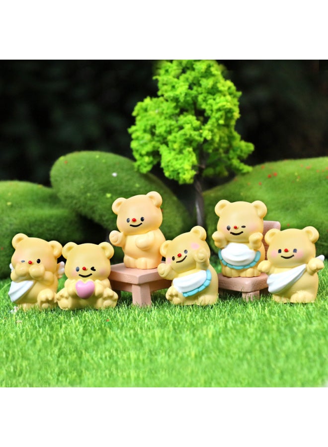 Cute Mini Yellow Bear Hand-made Model Small Doll Micro Landscape Decorations Creative Car Desktop Small Ornaments-Color:Goodbye Bear  - Image 2