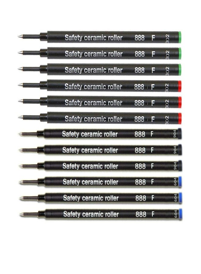 Lanier Pens Pack of 12 - Schmidt 888 F Safety Ceramic Rollerball Refill GreenRed/Black/Blue Ink Fine Tip - Image 1