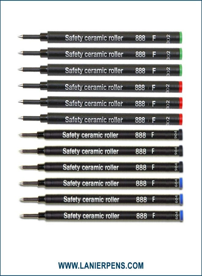 Lanier Pens Pack of 12 - Schmidt 888 F Safety Ceramic Rollerball Refill GreenRed/Black/Blue Ink Fine Tip - Image 2
