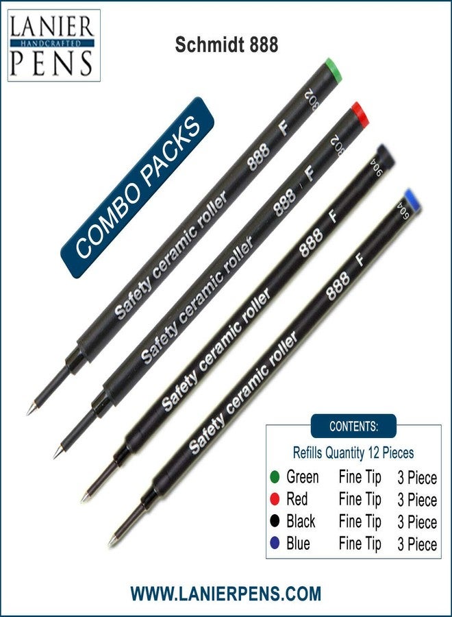 Lanier Pens Pack of 12 - Schmidt 888 F Safety Ceramic Rollerball Refill GreenRed/Black/Blue Ink Fine Tip - Image 3