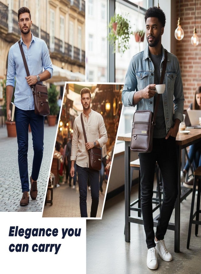 Storite Small PU Leather Messenger Sling Bag | Crossbody Travel & Office Shoulder Bag for Men Women | One-Side Sling Bag | With Adjustable Shoulder Strap (Brown - 16x5x23.5 cm) - Image 2
