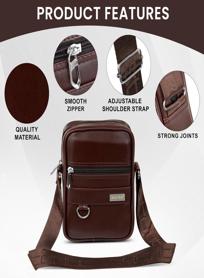 Storite Small PU Leather Messenger Sling Bag | Crossbody Travel & Office Shoulder Bag for Men Women | One-Side Sling Bag | With Adjustable Shoulder Strap (Brown - 16x5x23.5 cm) - Image 4
