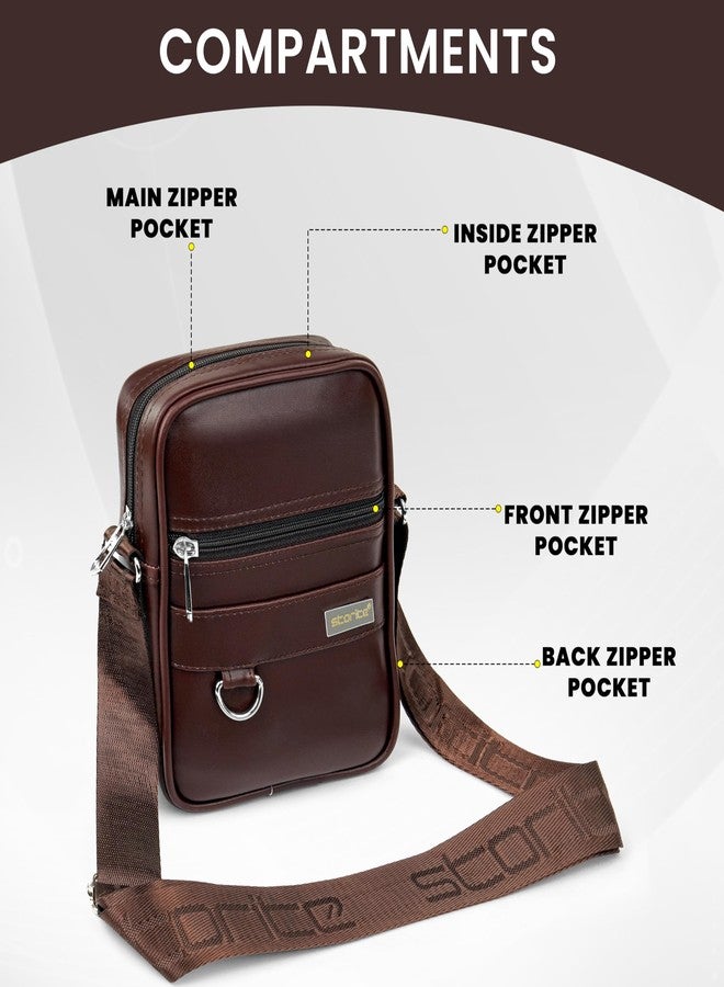 Storite Small PU Leather Messenger Sling Bag | Crossbody Travel & Office Shoulder Bag for Men Women | One-Side Sling Bag | With Adjustable Shoulder Strap (Brown - 16x5x23.5 cm) - Image 5