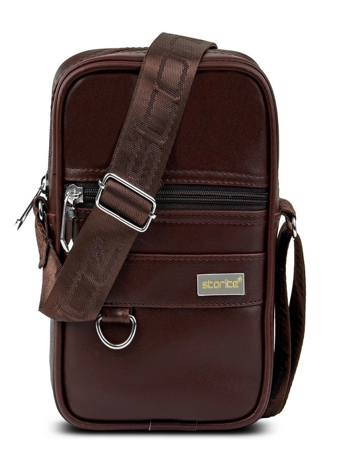 Storite Small PU Leather Messenger Sling Bag | Crossbody Travel & Office Shoulder Bag for Men Women | One-Side Sling Bag | With Adjustable Shoulder Strap (Brown - 16x5x23.5 cm) - Image 1