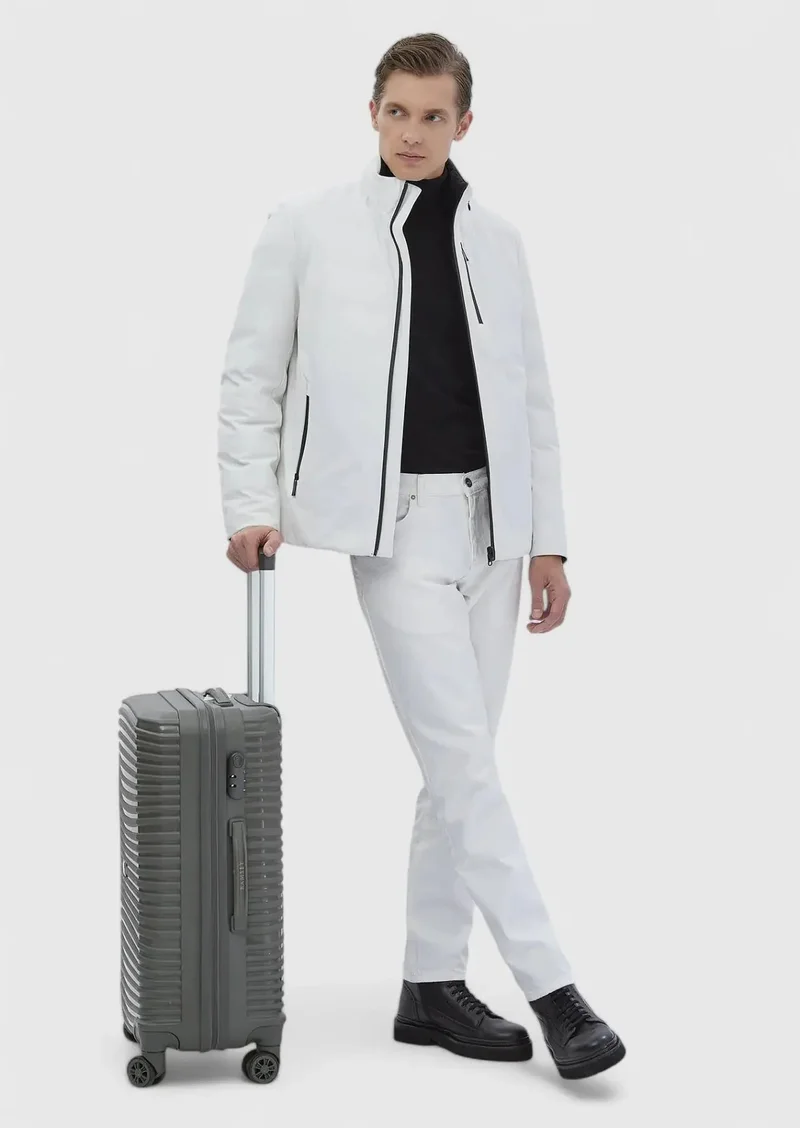 RAMSEY White Regular Fit Turtleneck Casual Weaving Double-Sided Coat