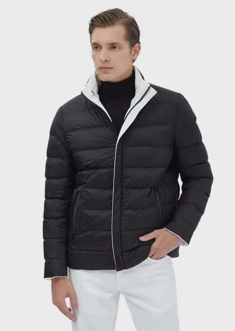RAMSEY White Regular Fit Turtleneck Casual Weaving Double-Sided Coat