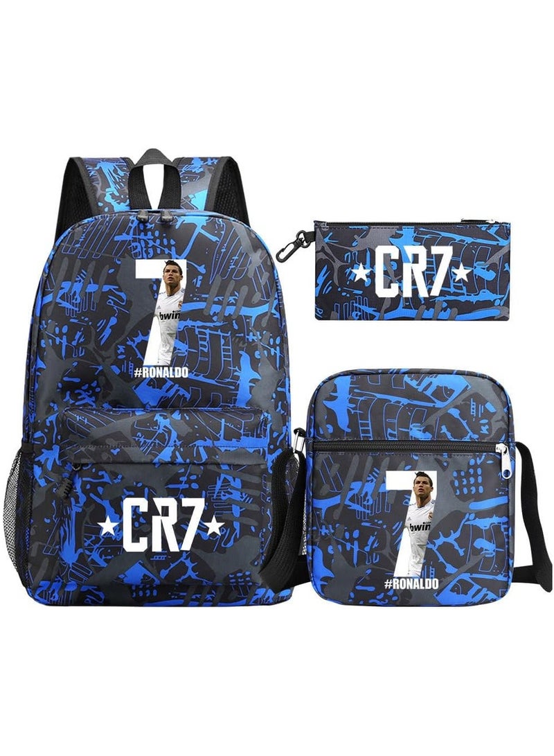 3PCS Backpack Set CR7 Football Backpack Large with Lunch Bag and Pencil case