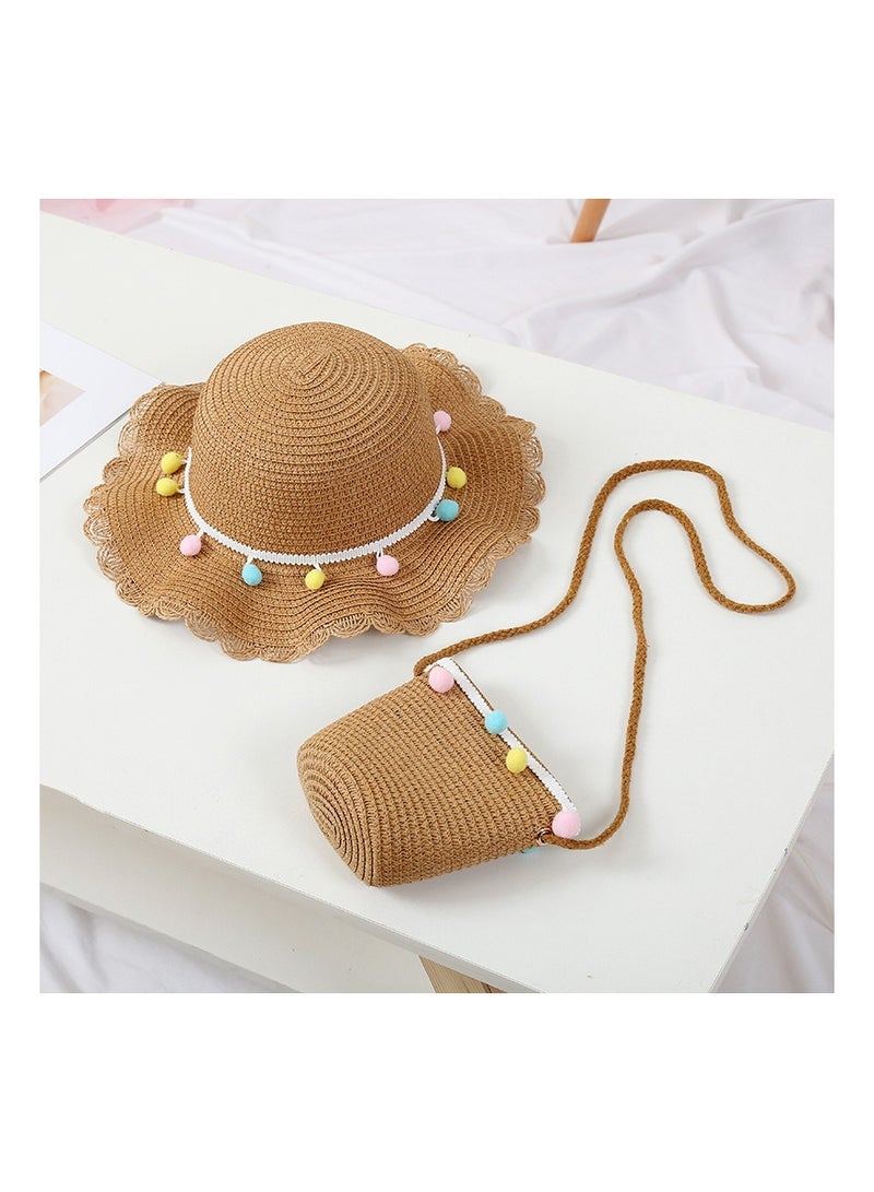 KUYING New Children's Cool Hat Rope Ball Bag Set Sunshade Hat 