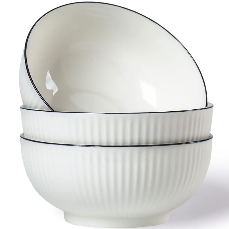 Hesen 60 oz Large Soup Bowl Pho Bowls Set of 3 8 in Off White Porcelain Pho Soup Bowls