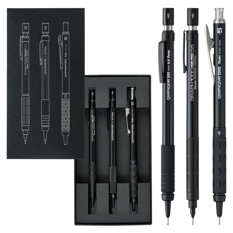 Pentel قلم رصاص ميكانيكي من بنتل للرسم، مجموعة من 3، إصدار محدود بمناسبة الذكرى الستين 0.5 مم PGANAST - Image 1