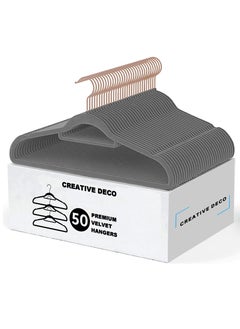 CREATIVE DECO - Premium Velvet Clothes Hangers 50 Pack | Grey/Rose Gold  Hangers for Coats, Pants & Dress Pants, Non Slip Felt Hangers, Non Slip Clothes Hangers Set, Heavy Duty Coat Hangers (Grey)